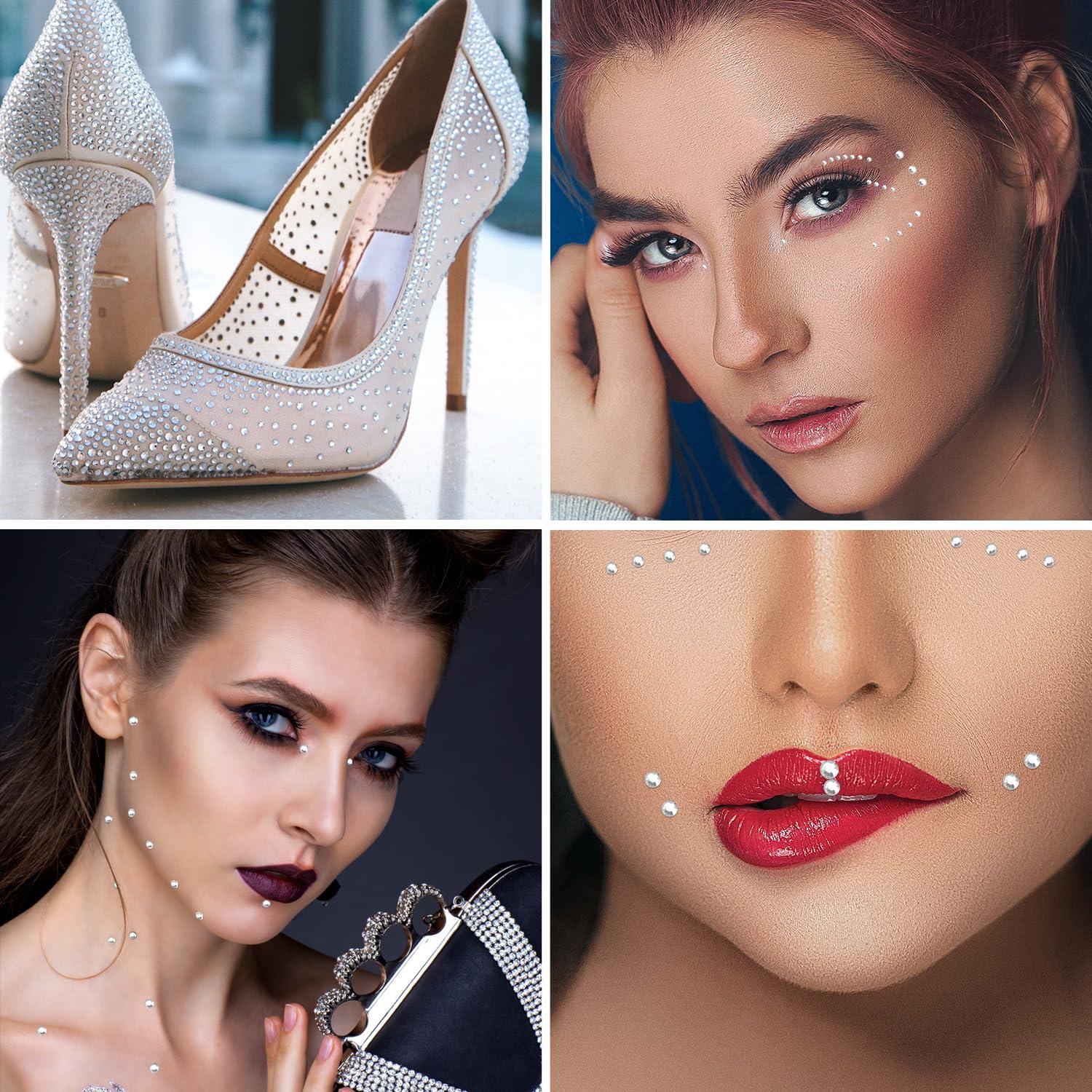 XIHIRCD 1800pcs Face Gemstones, Self-Adhesive Face Rhinestones Acrylic Face Diamonds Makeup Eye Gems Face Stickers Facial Gems Temporary Face Stickers for Women Girls Face Eye Body (Silver)