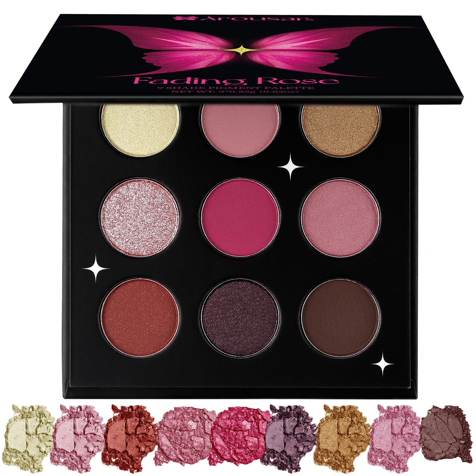 Arousar Arousar Eyeshadow Palette, Matte Shimmer Glitter Pink Eye Makeup Palette, Highly Bold Pigmented Pressed Powder Palette, Natural Velvet texture Fading Rose