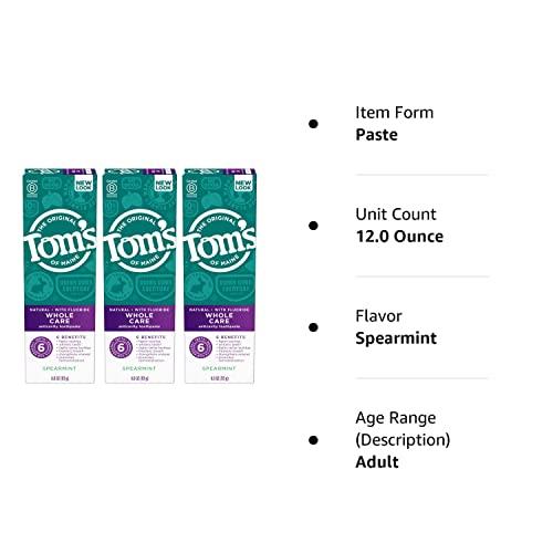Tom's of Maine Tom\'s of Maine Whole Care Natural Toothpaste with Fluoride, Spearmint, 4 Ounce (Pack of 3), (Packaging May Vary)