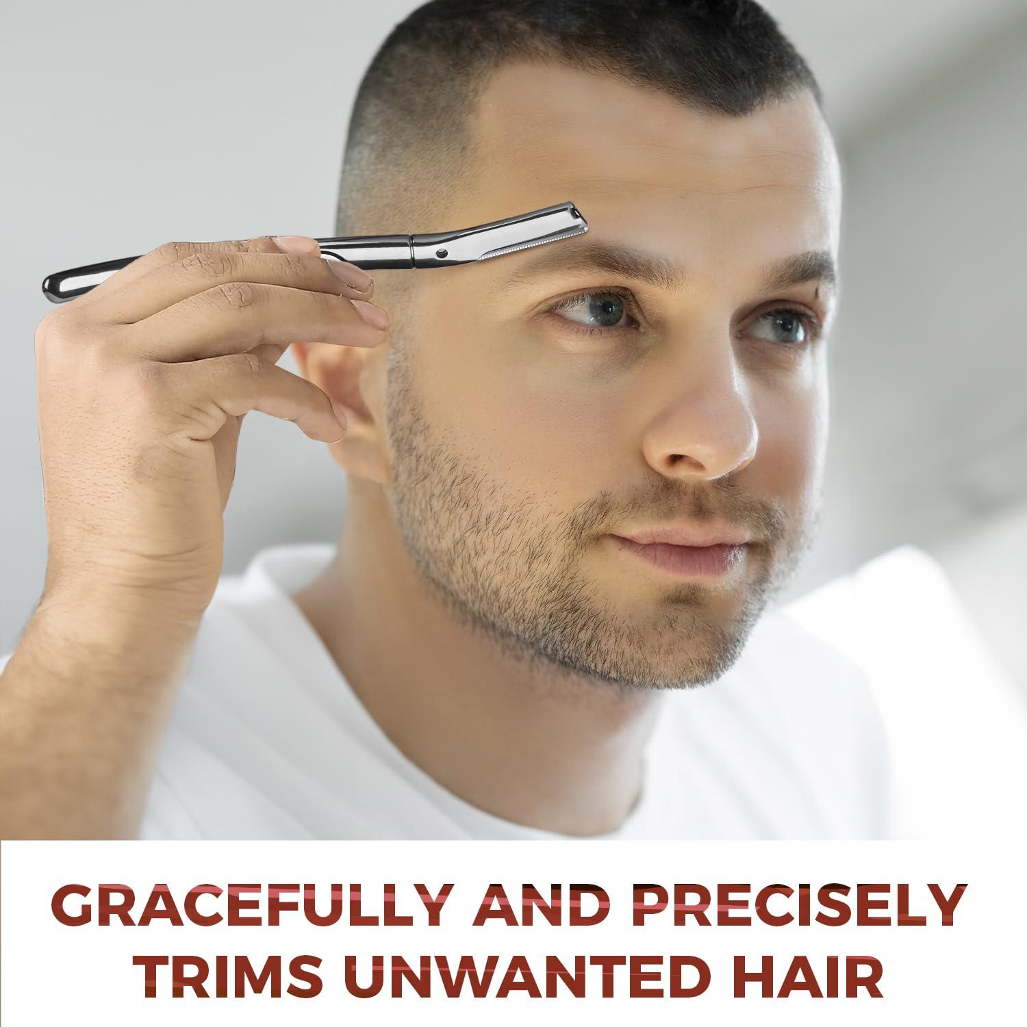 ZOMCHI ZOMCHI Eyebrow Razor and Face Razor for Women and Men, Reusable Metal Handle with 11 Refill Blades, Dermaplane Razor with Protective Silicone Cap, Eyebrow Hair Trimmer - Polished Silver