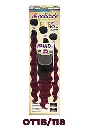Chade Fashions Inc Chade Fashions Ali Naturale Weave Ocean Wave 18", 20", 22" + HD 4X4 Closure Human Hair Blended 1 Pack Solution - AN344O5 (OT1B/30)