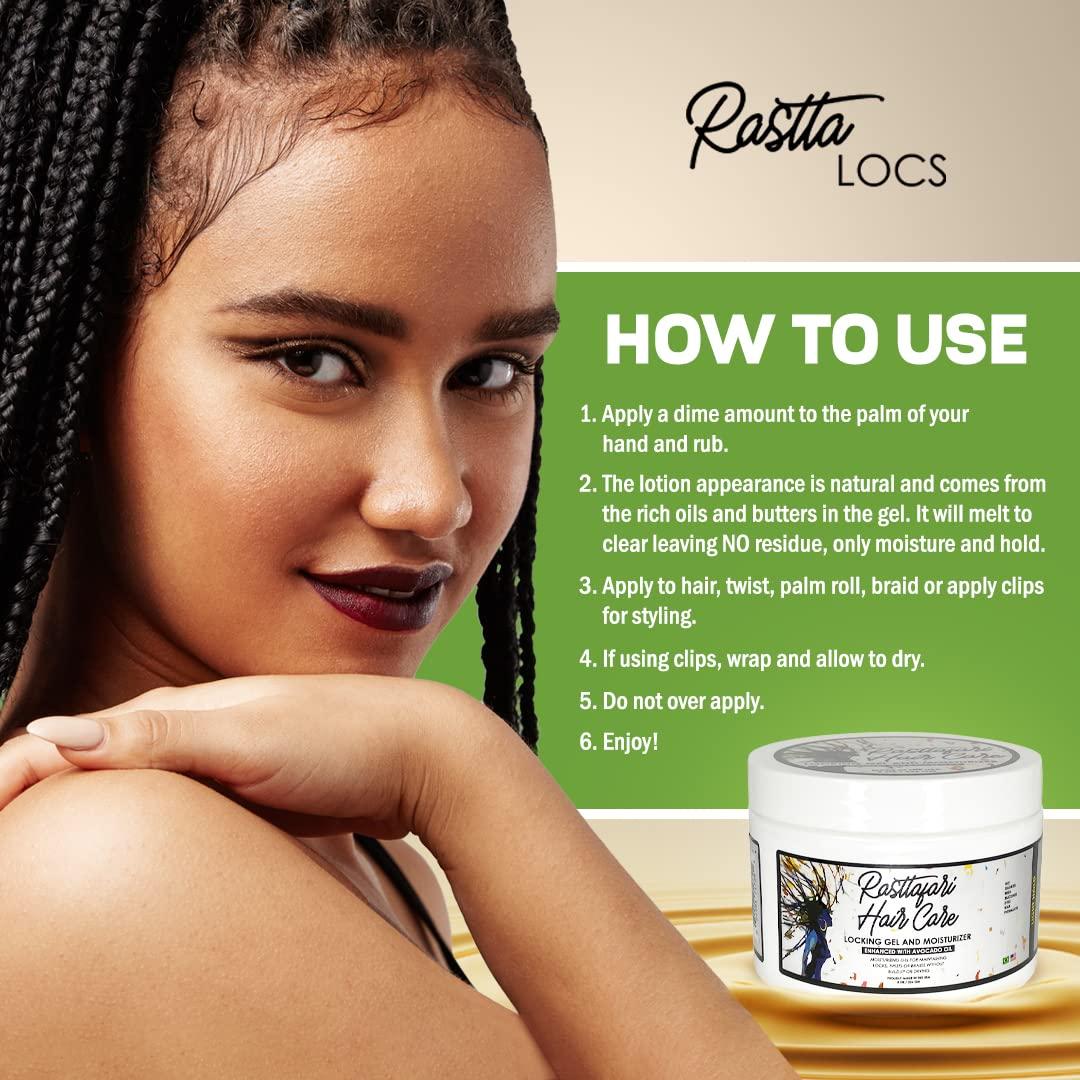 Rasttafari Hair Care Rastta Locs Water Base Locking Gel and Hair Moisturizer for Dreads with Avocado Oil for Dreadlocks, retwist, braids, styling and edges. *NO RESIDUE, FLAKING, WAX, SILICONE, SULFATE (8.00 oz)