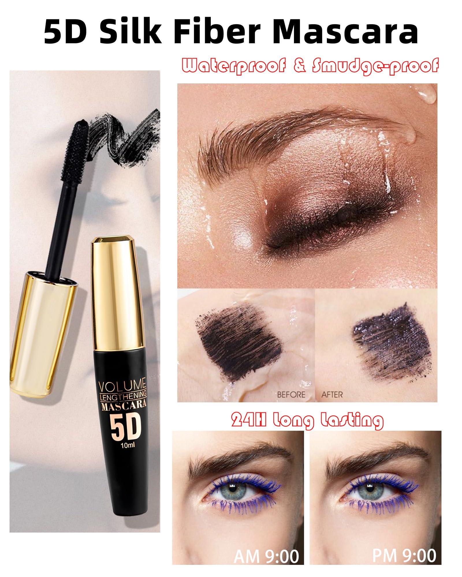 Lestpola Burgundy Mascara Waterproof Tubing Mascara, Volume and Length Voluminous Colored Mascara for Eyelashes, Long Lasting Smudge-proof Lengthening 5D Lash Mascara with Silk Fiber, No Flaking or Clumping