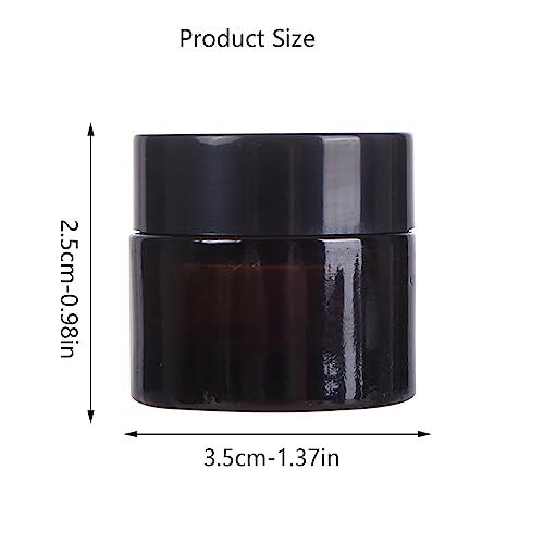 LZEDIRA 6Pack Amber Glass 5 ml 1/6 oz Small Thick Wall Round Jars Vials Pot Cosmetic Bottle Face Cream Containers With Black Lids For Lotion Make Up Nail Salve Ointment Sample Balm
