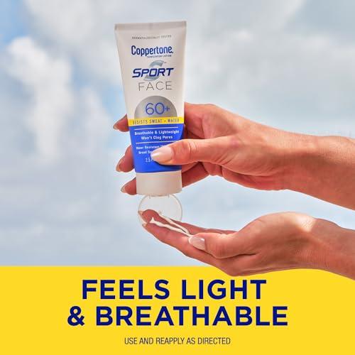 Coppertone Coppertone Sport Face Sunscreen Lotion SPF 60+, Water Resistant Sunscreen with Broad Spectrum SPF 60+, Lightweight and Breathable, 2.5 Fl Oz Tube
