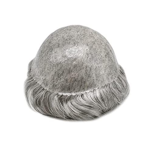 Generic Toupee for Men Hair Replcement System Mens Toupee Full Poly Thin Skin Human Hair Piece All PU Injection Toupee Hair Systems (8X10", 1B80 1B# OFF BLACK WITH 80% SYNTHETIC GREY)