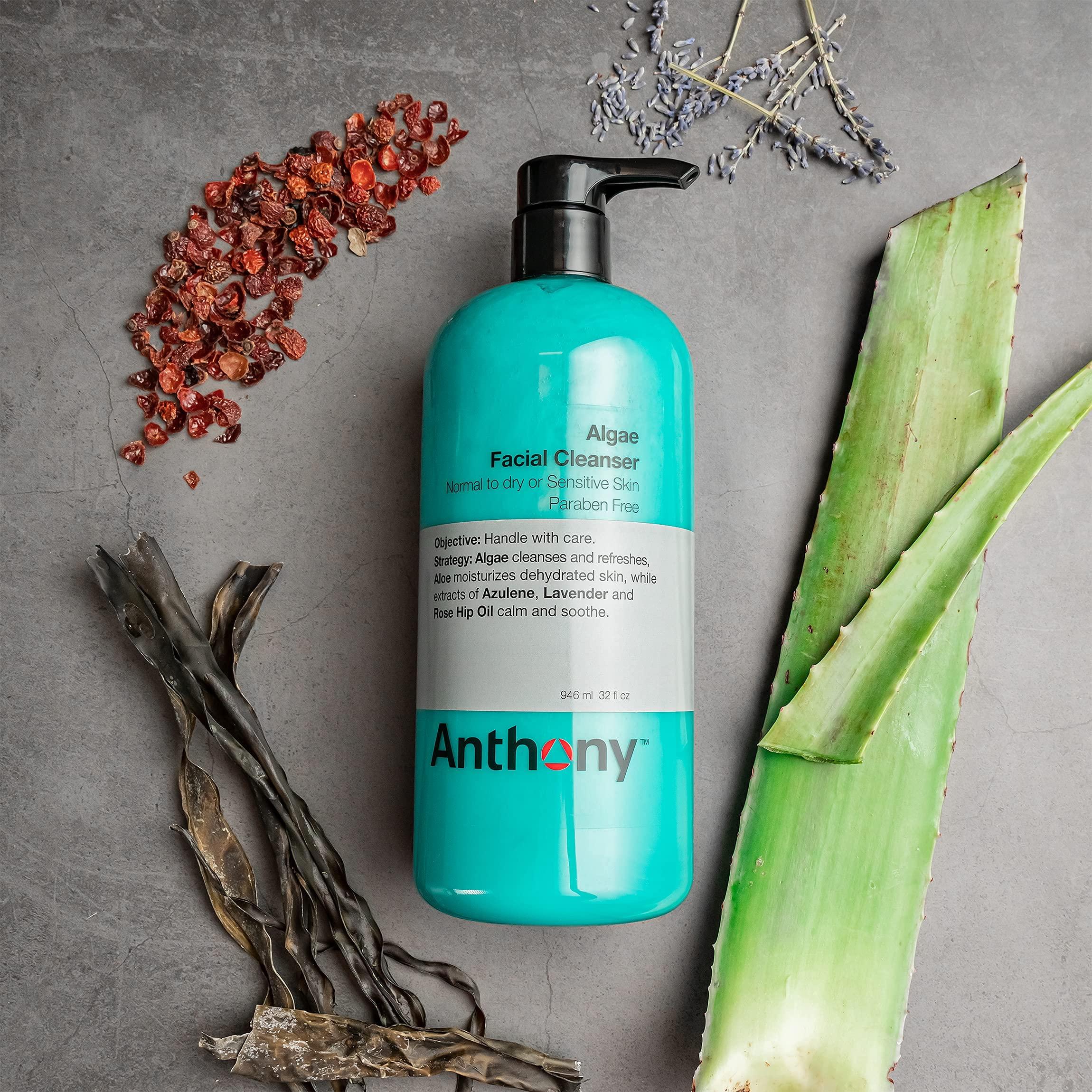 Anthony Anthony Algae Facial Cleanser, 32 Fl Oz - Algae, Aloe Vera, Azulene, Lavender & Rose Hip Oil for Cleansing, Refreshing, Moisturizing, Hydrating, Calming & Soothing Skin