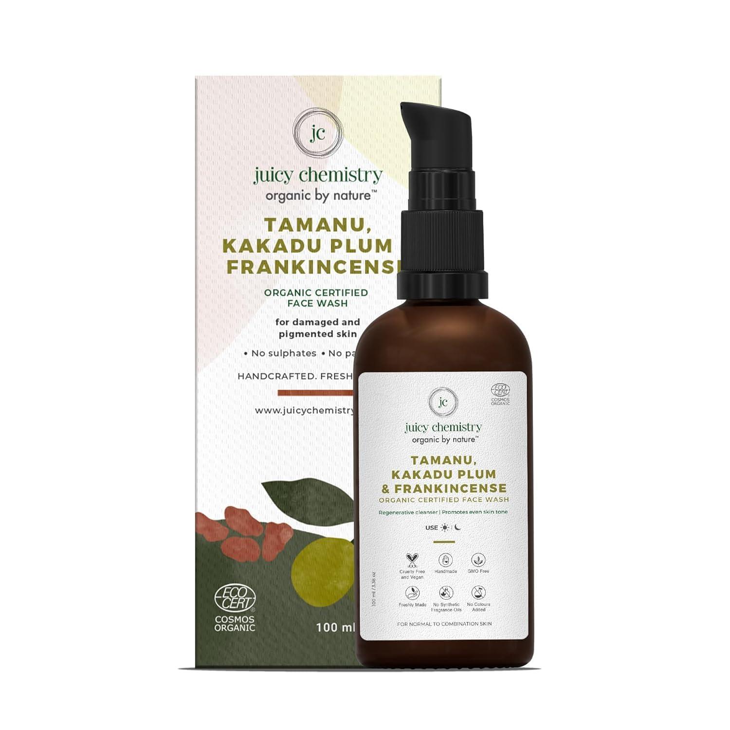 Nature\'s Haven Shop NH Certified Organic & 100% Face Wash w/Natural Tamanu, Kakadu Plum & Frankincense for Damaged & Pigmented Skin - 100 ml, Clear