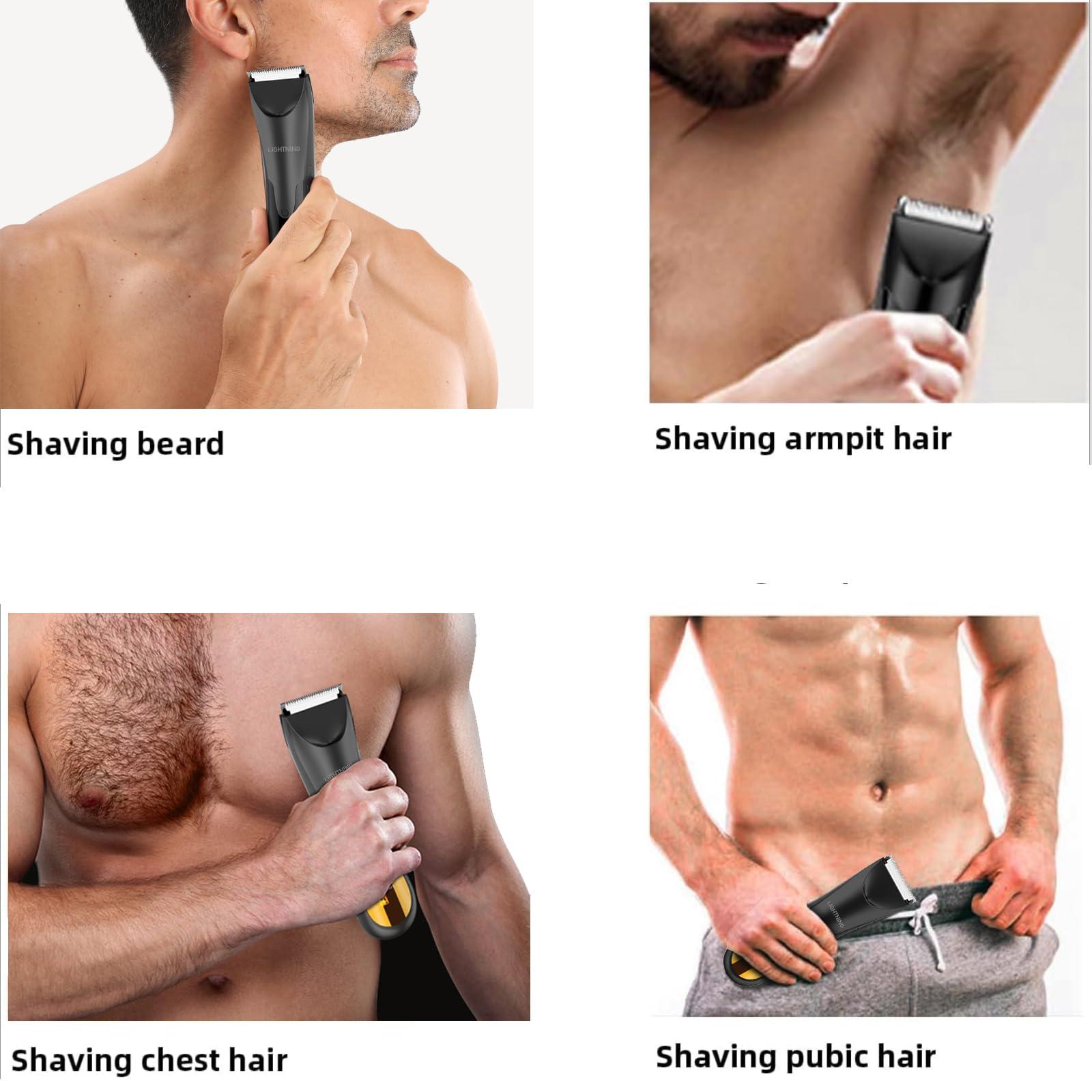 lightning LIHTNING Beard Trimmer for Men, Rechargeable Shavers for Men, Electric Razor for Men, Waterproof Groin Hair Trimmer Body Trimmer, Pubic Hair Trimmer with Standing Recharge Dock(golden)