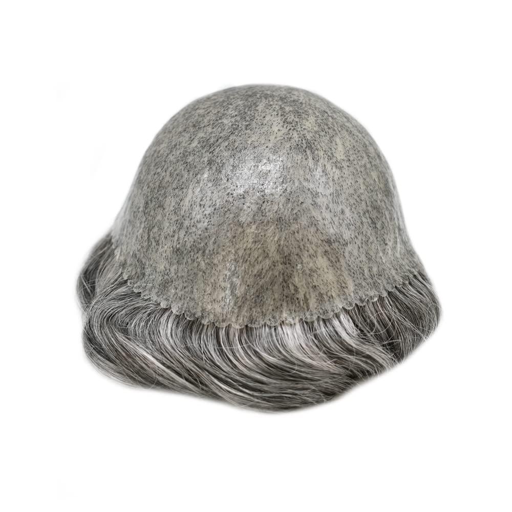 Generic Toupee for Men Hairpiece Human Hair Replacement System Full Poly Thin Soft Hair Piece for Men Injected PU Durable Skin Mens Wig (8"X10", 1B65 Off Black+65% Gray-110% Light to Medium Density)