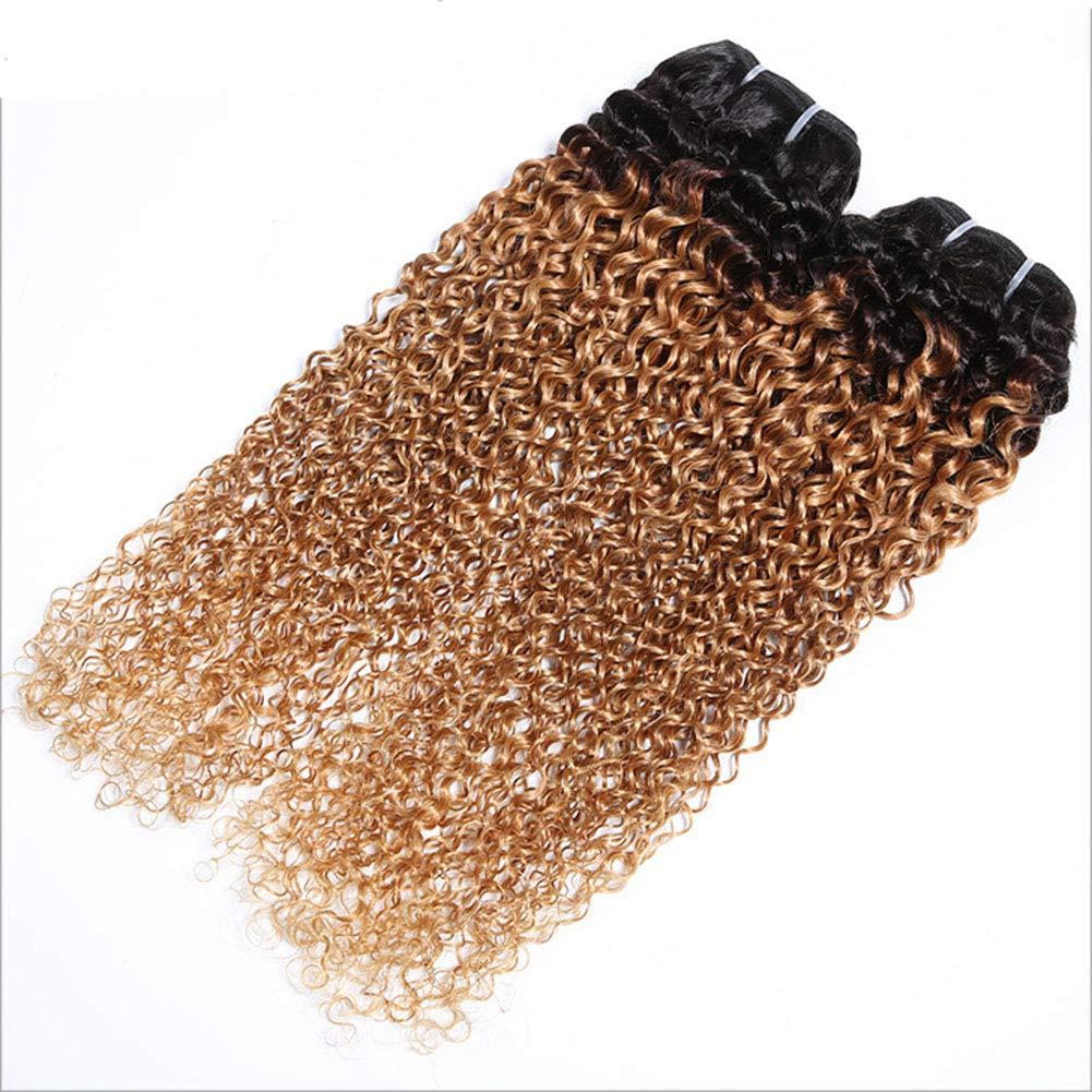 YanT Hair YanT HAIR 8A Grade Ombre Blond Hair Peruvian Virgin Hair Kinky Curly Human Hair Weave Bundles 22 24 26 inches #T1b/27 Color