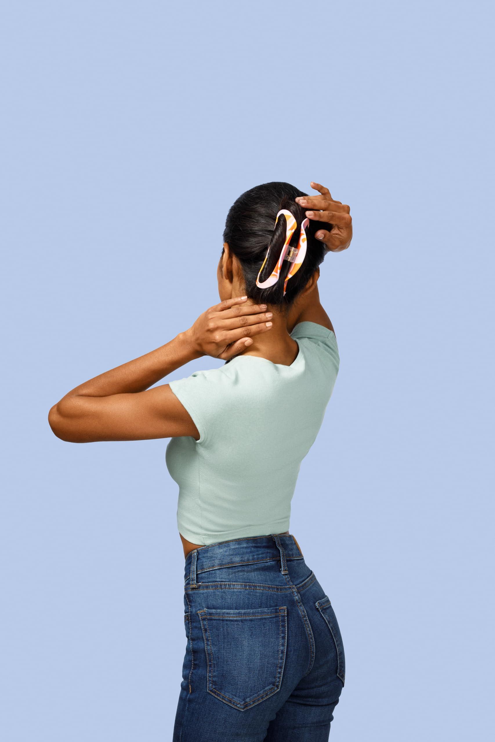 GOODY Goody X Sophia Yeshi SlideProof Claw Clip, Hair Clip for Women & Men, Secure Grip, For Medium-Thick Hair, Orange & Pink, Extra Large