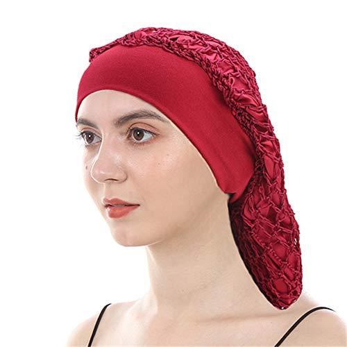 DuoZan DuoZan Vintage Elastic Wide Band Snood Bonnet Double Layered Hair Net Night Sleep Hat Crocheted Slouchy Beanie (Wine)