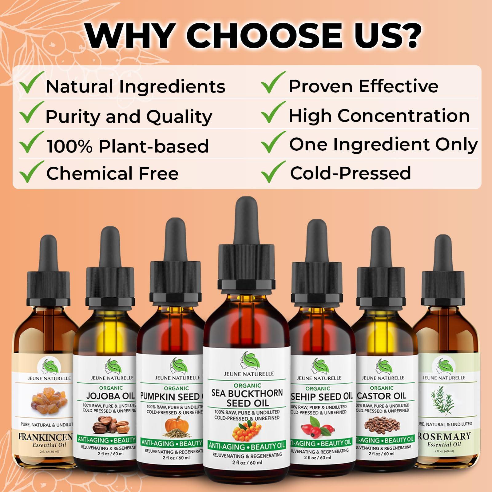 Jeune Naturelle Jeune Naturelle Sea Buckthorn Oil Organic, From Fruit & Seeds, 100% Pure RAW Virgin Cold-Pressed Undiluted Unrefined, Fast Absorbing, Travel Size, Non-Comedogenic