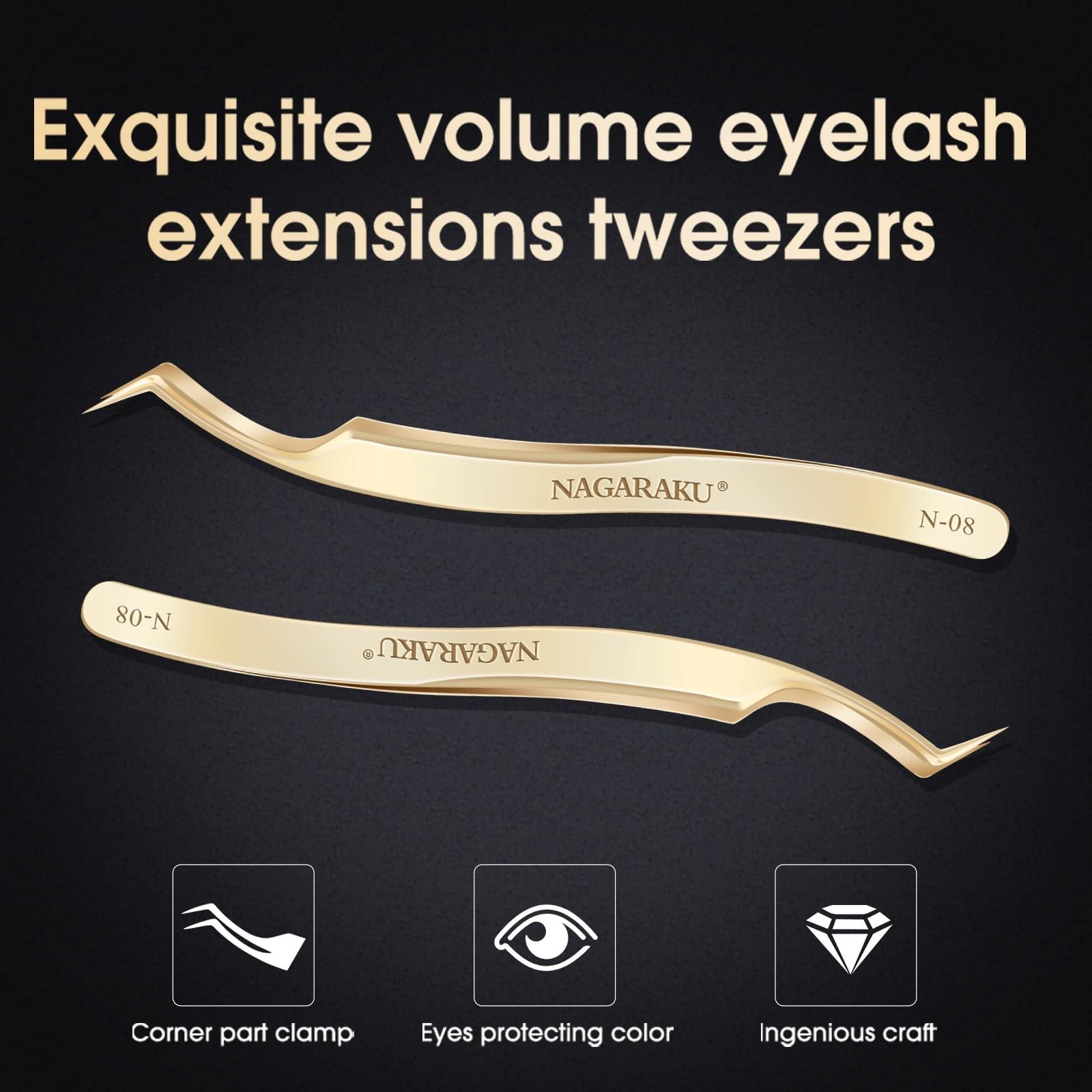 NAGARAKU NAGARAKU Eyelash Extensions Tweezers for make Fans Curved Individual Mega Volume Lashes Precision Stainless Steel Professional (N-08)