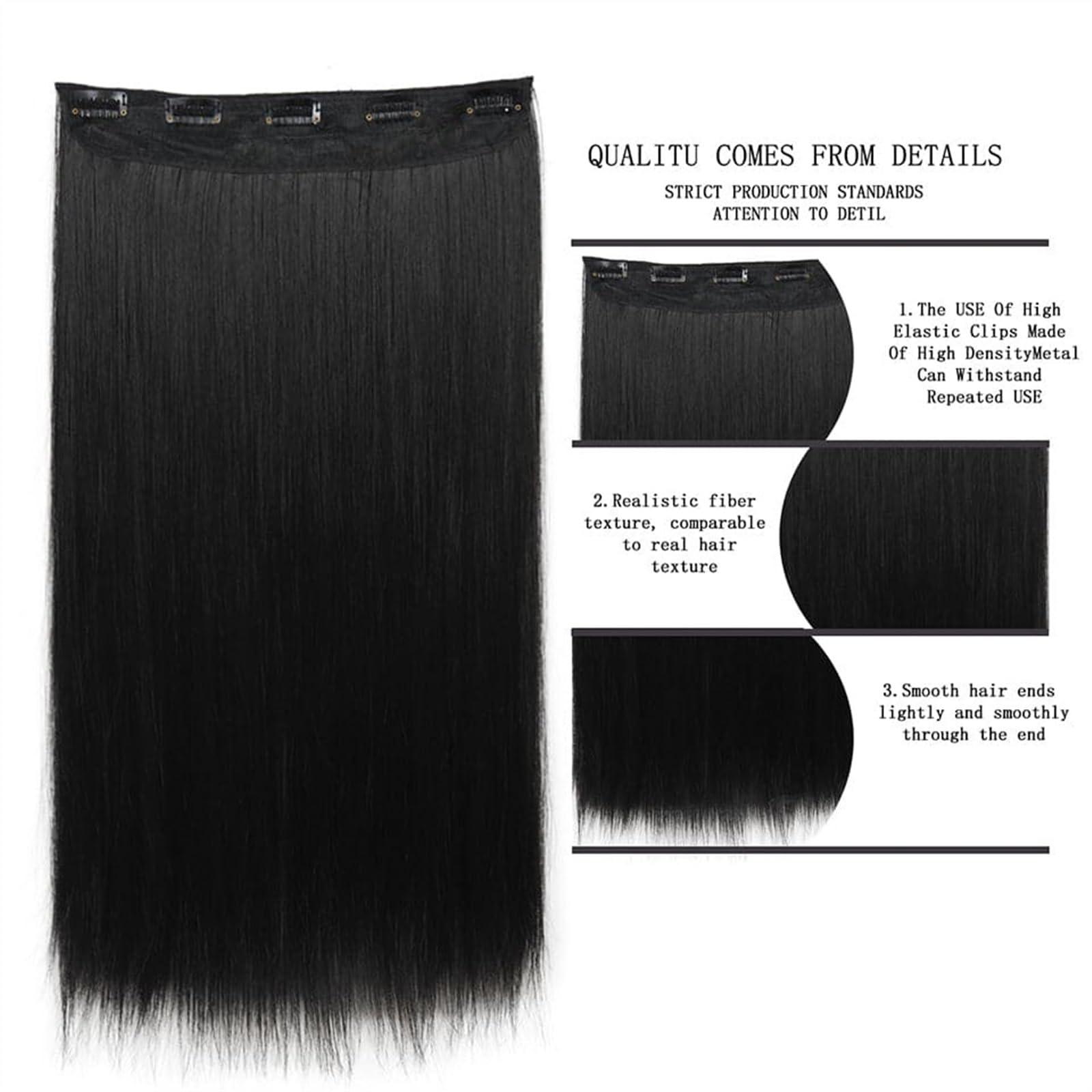 FURUIM2024M Clip in Hair Extensions Clip in Hair Extensions Real Human Hair Natural Black Hair Extensions Clip in Human Hair Double Weft, Soft Straight Hair Extensions with 5 Clips Clip In One Piece Human Hair Ex