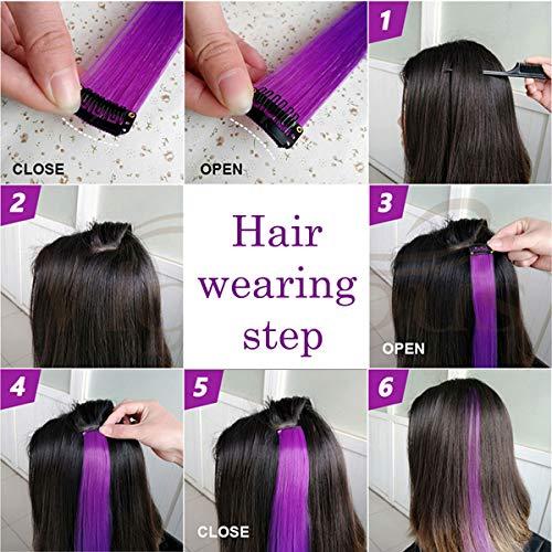 Rhyme Rhyme 9PCS 21" Colored Clip in Hair Extensions Purple Hair Extensions for Kids Girls Clip in Purple Hair Clips Hair Extensions for Kids Party Highlights Purple hair (Purple)