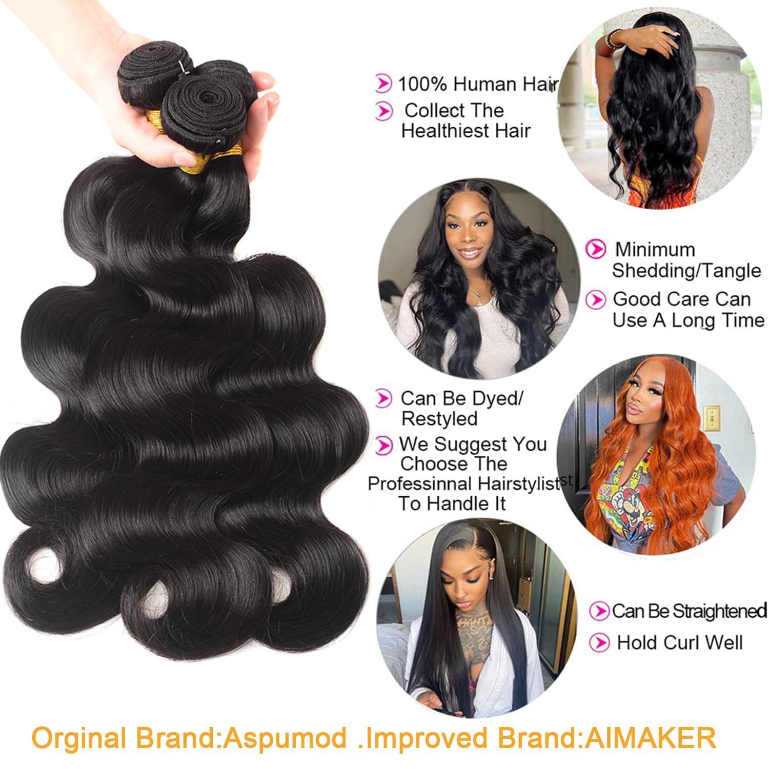 AIMAKER Body Wave Human Hair 3 Bundles 18 18 18inch Brazilian Virgin 3Bundles Human Hair Body Wave Bundles Hair Extensions