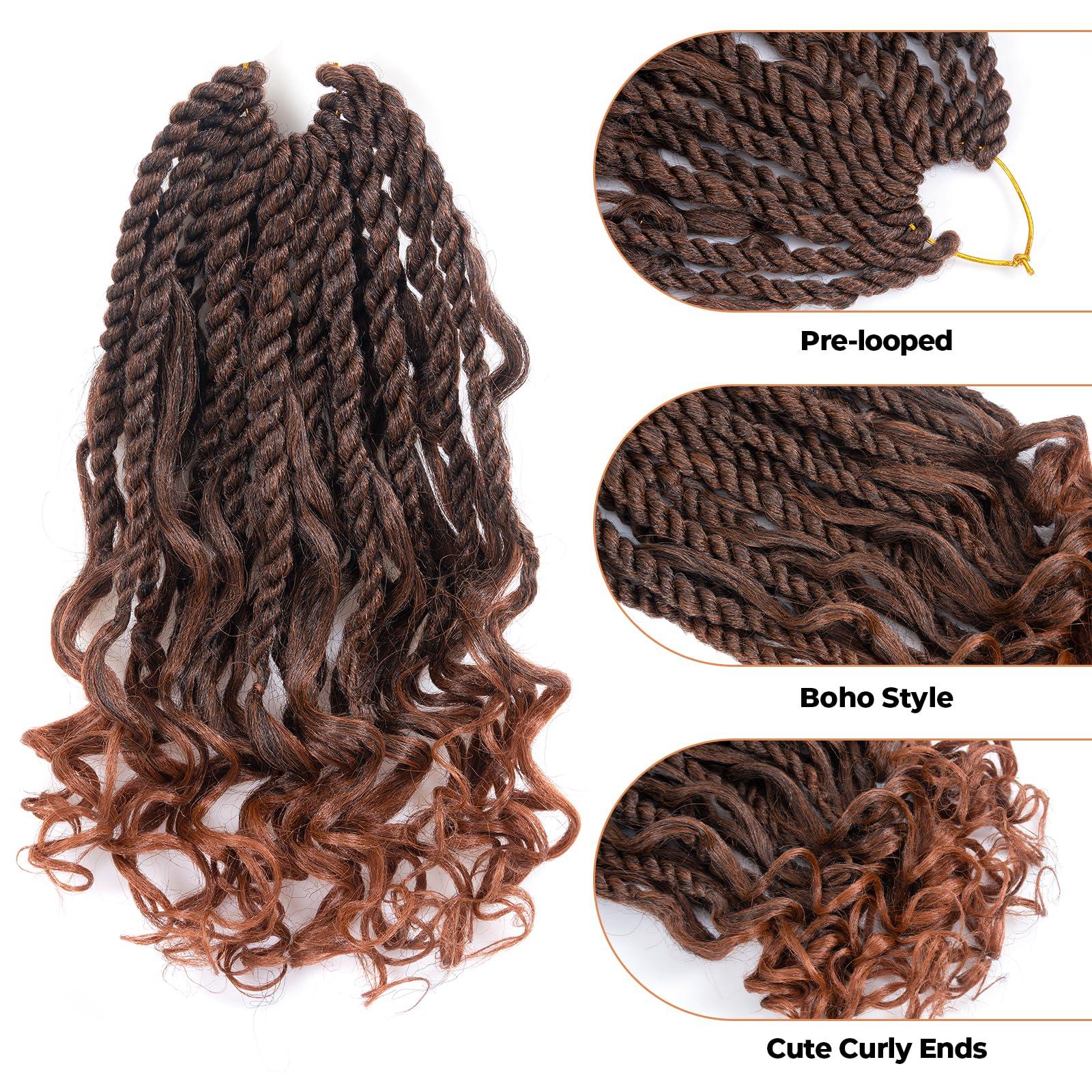 ToyoTress ToyoTress Boho Island Twist Crochet Hair - 12 Inch 8 Packs Short Bob Ombre Brown Boho Havana Twist Crochet Braids Synthetic Braiding Hair (12 Inch,T30-8P)
