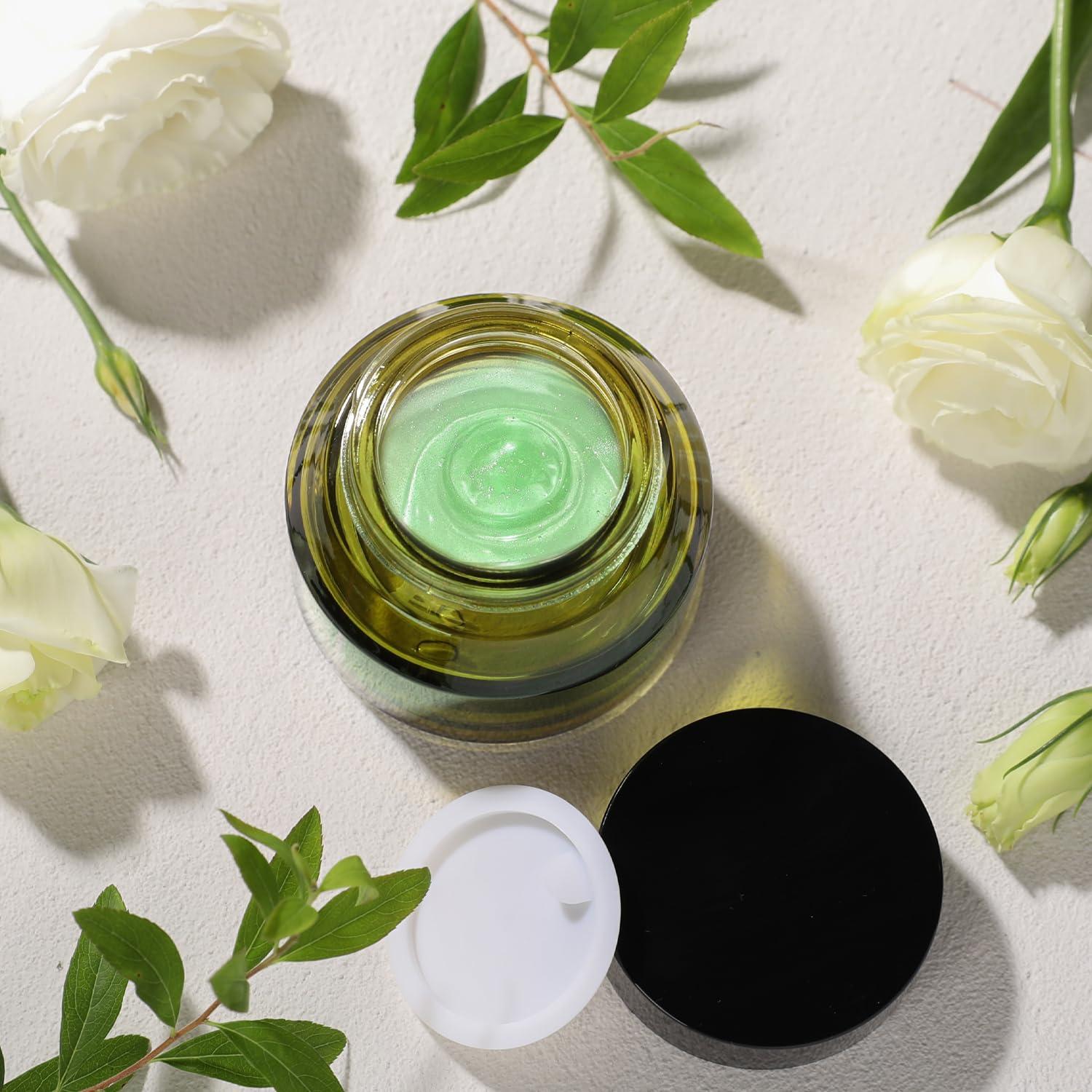 Yerpkefey 1 oz Glass Cosmetic Jars with Lids,3 Pack Small Glass Jars with Lids,30 ml Empty Glass Makeup Containers for Sample, Cream, Lotion (1 oz, Green)