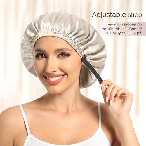 Hat Hut Hat Hut Satin Bonnet Silk Bonnet for Sleeping Hair Bonnet for Sleeping Cap for Curly Hair Wrap Reversible Satin Bonnet (Champagne/Black)