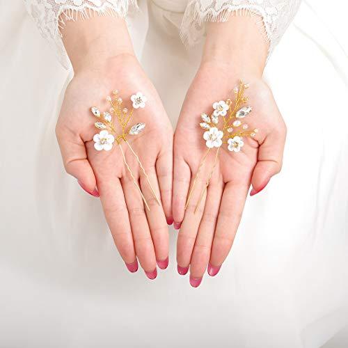 Barode Barode Bridal Wedding Hair Comb Silver Flower Rhinestone Sparkly Crystal Bride Leaf Side Combs Pearl Hair Accessories for Women and Girls (Gold)