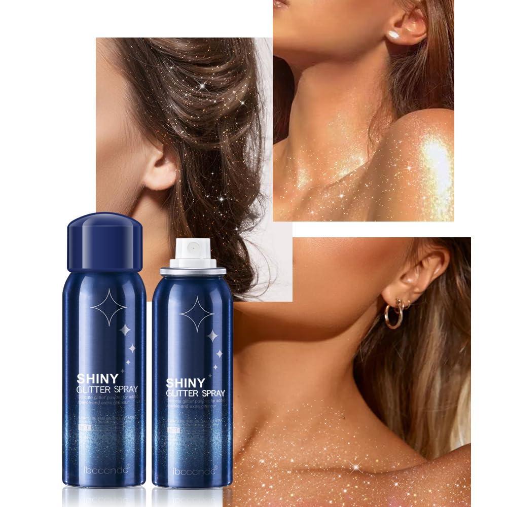 JISKG Body Glitter Spray, Perfect Body Glitter for Music Festival Stage Makeup and Festival Rave Highlighter Makeup. (2 Pcs)