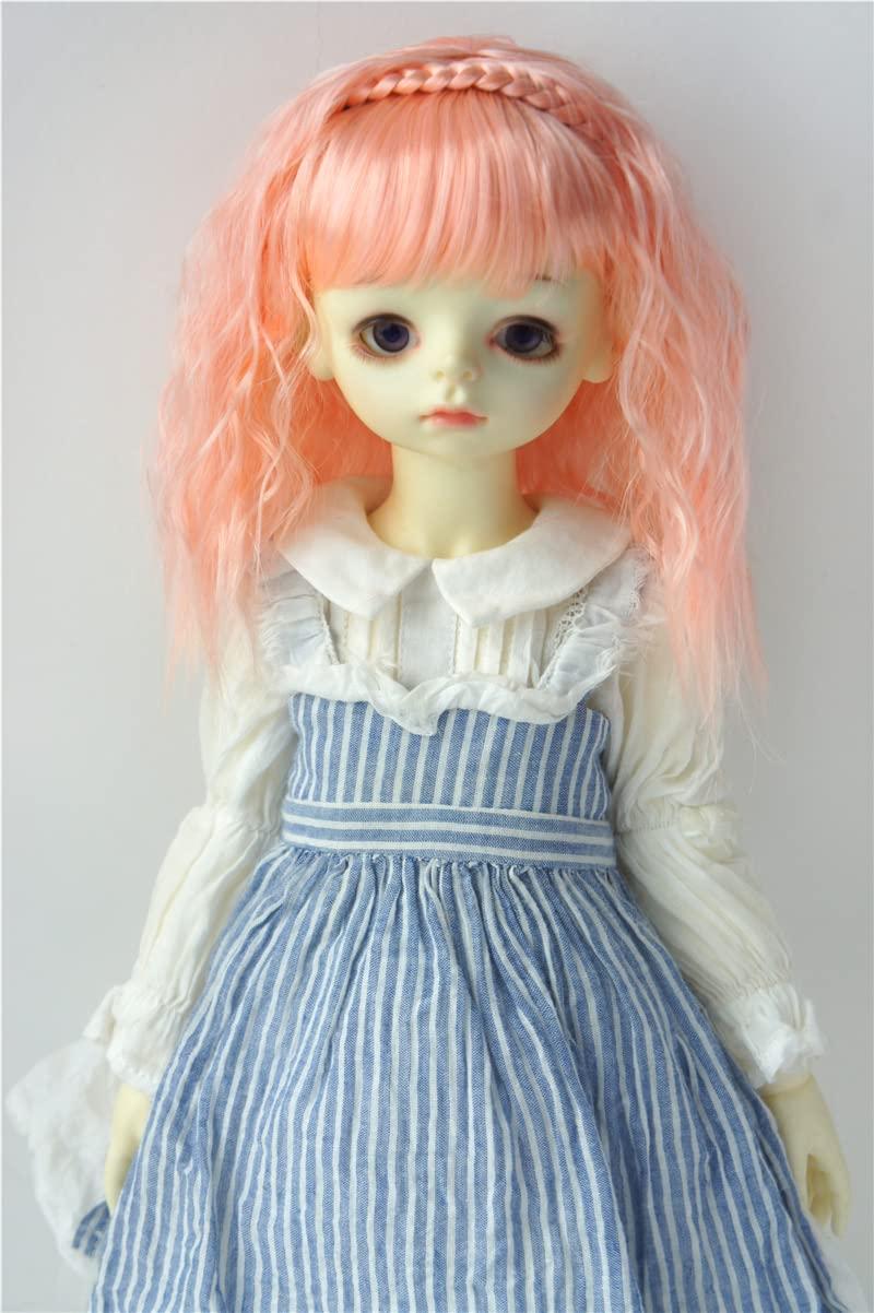 Jusuns Jusuns wigs JD633 9-10inch 10-11inch Princess Curl with Lovely braiding band Synthetic mohair BJD wig Blythes accessories (Apricot Pink, 8-9inch)