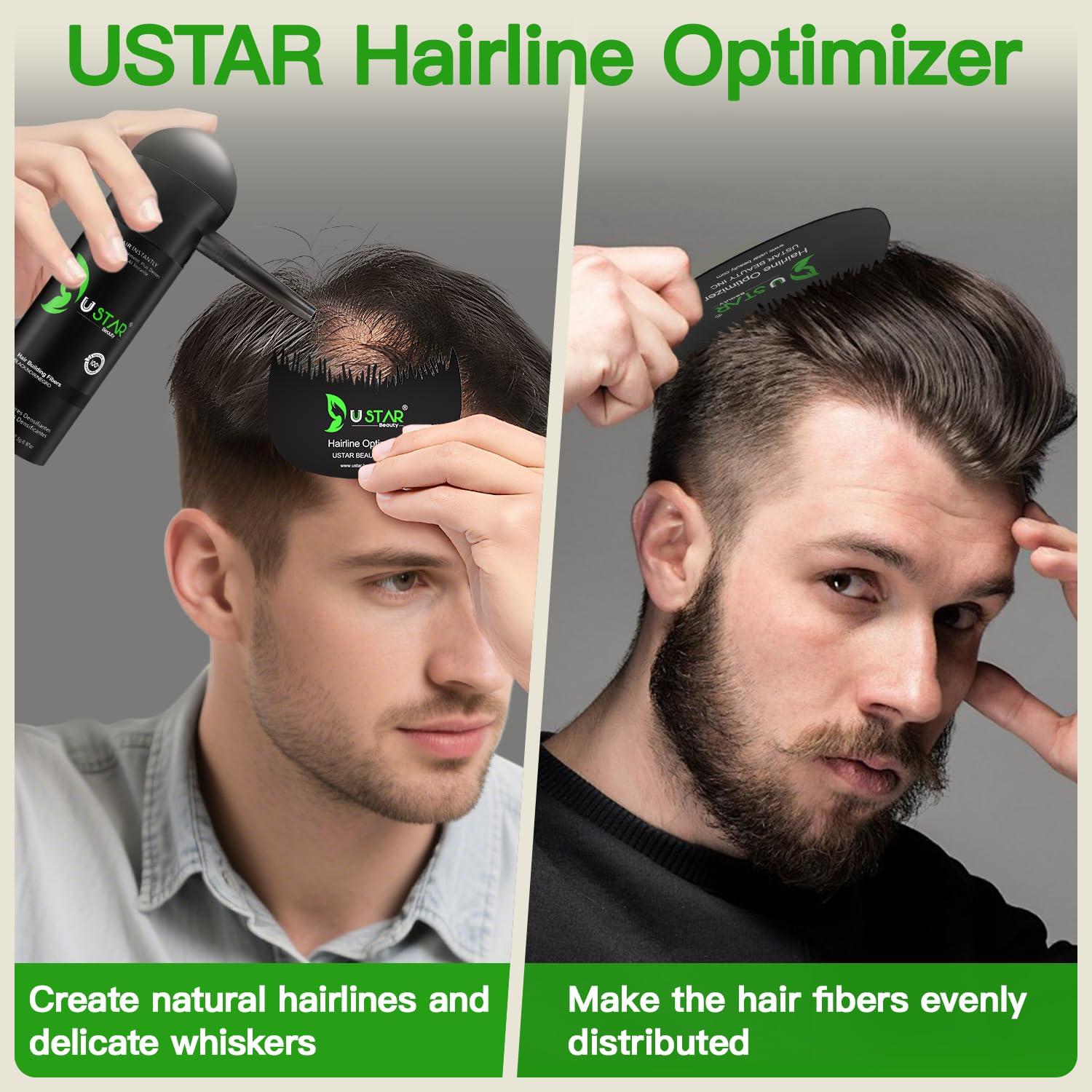 USTAR Hair Building Fibers Set, USTAR 5 in 1 Hair Fibers for Thinning Hair and Hair Fiber Spray, Natural Hair Filler Instantly Conceals Hair Loss, Hair Powder for Women & Men 27.5g (Black)