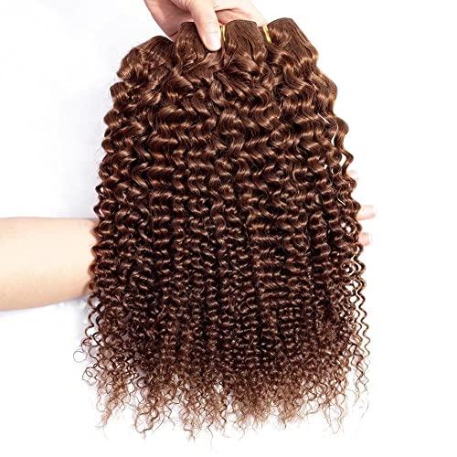 FEEL ME FEEL ME Curly Brazilian Hair Bundles 10A Premium Brazilian Kinky Curly Hair Weave Bundles Unprocessed Virgin Human Hair Extension Color 4 Light Brown Hair Bundles 1 Piece 100g 12 Inch