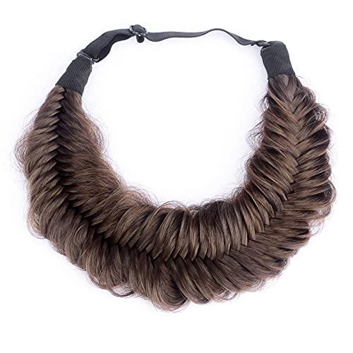 DIGUAN DIGUAN Wide Fishtail 2 Strands Synthetic Hair Braided Headband Classic Chunky Plaited Braids Elastic Stretch Hairpiece Women Girl Beauty accessory,59g Bohemian (Copper Brown)