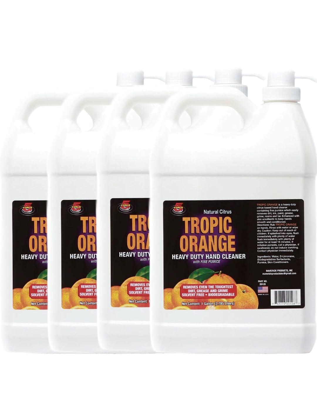 Force 5 Force 5 - Tropic Orange Hand Cleaner for Mechanics  Heavy-Duty Mechanic Soap, Liquid Hand Soap with Natural Pumice & Citrus to Remove Tough Grease, Oil & Dirt  Moisturizing (4 Pack)