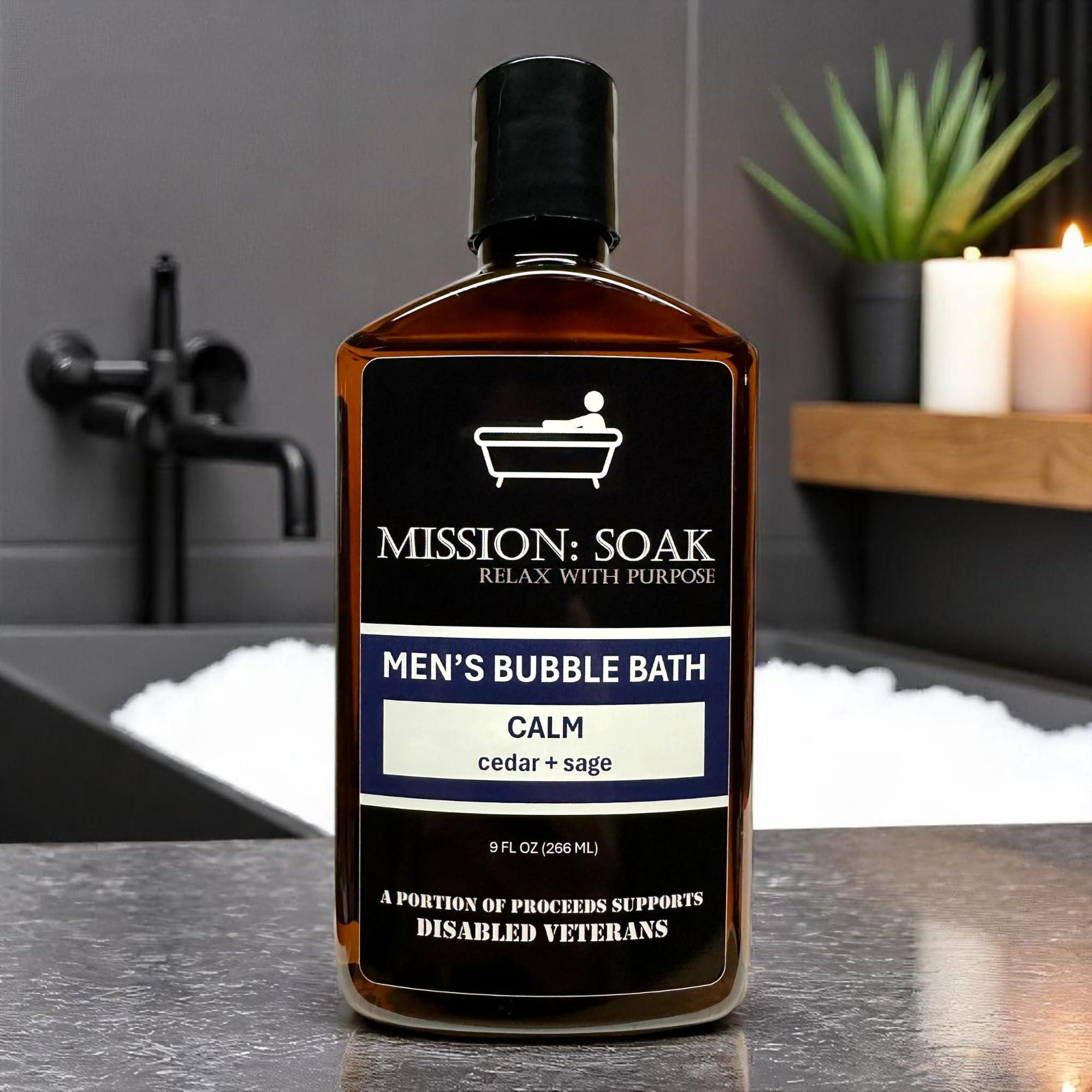 Mission: Soak Mission: Soak Men's Luxury Bubble Bath, Body Soak - Multiple Scents Available - 9 fl oz (Calm (Cedar + Sage))