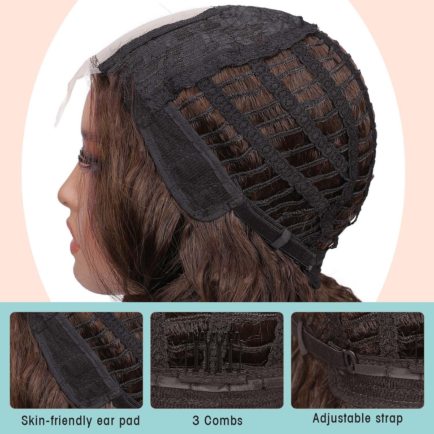 FAVE FAVE Short Body Wave Wig Shoulder Length Bob Wigs 16 Inch Middle Part Brown Wigs for Black Women Synthetic Loose Wave Wig for Daily or Party(Chocolate Brown)