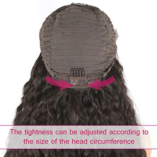 Matthia Long Curly Wig V Part Wigs Synthetic Half Wigs for Black Women, Glueless Wigs Chocolate Brown Deep Wave V Part Wig No Leave Out Thin Part Wig U Part Wigs for Women Clip in Extensions