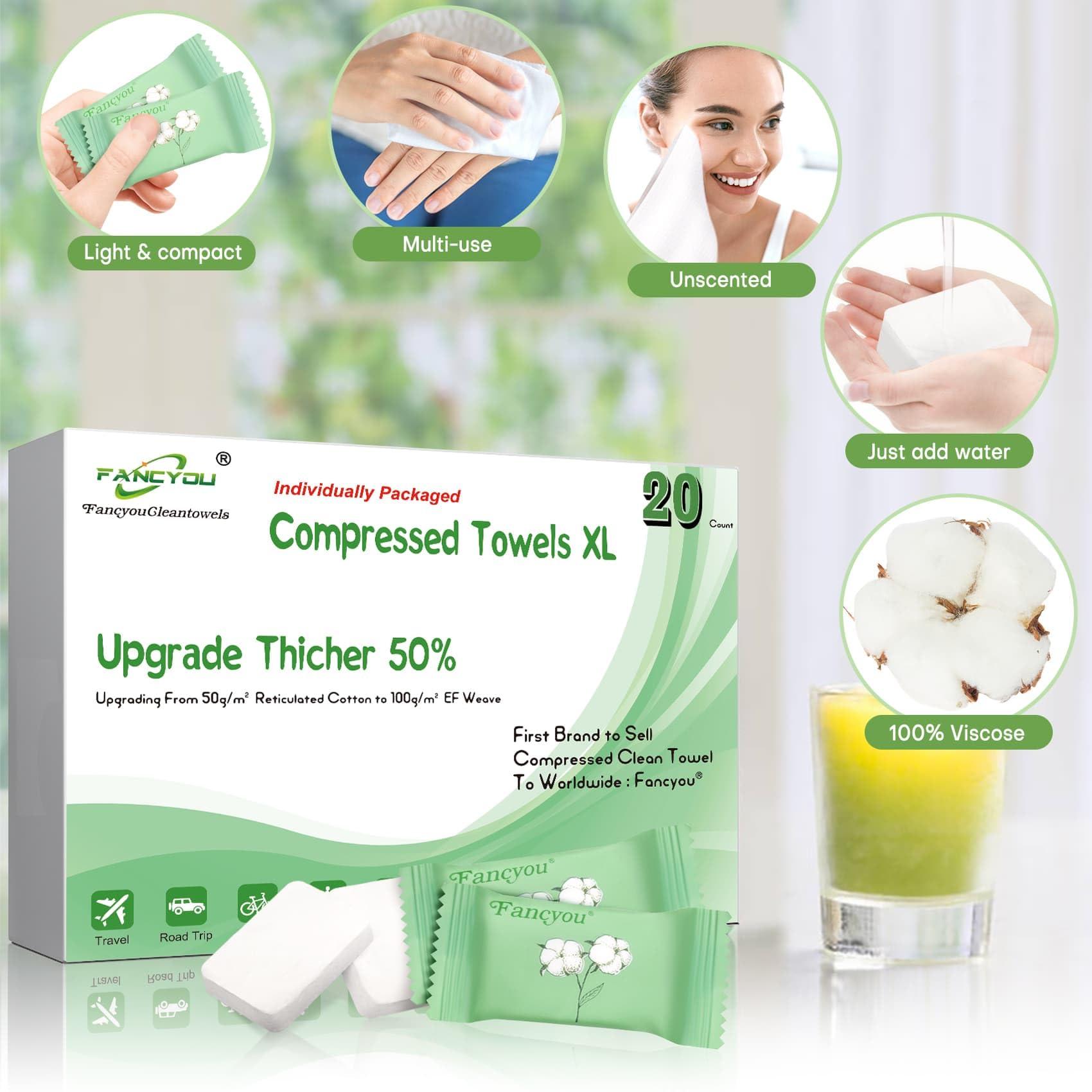 fancyou Fancyou Large Compressed Disposable Face Towel, Thicken Washcloth Compact Portable Cotton Wipes Tablets, Facial Cleansing Cloths Towelettes for Travel Camping Hiking Outdoor Beauty Salon(20PCS Green)