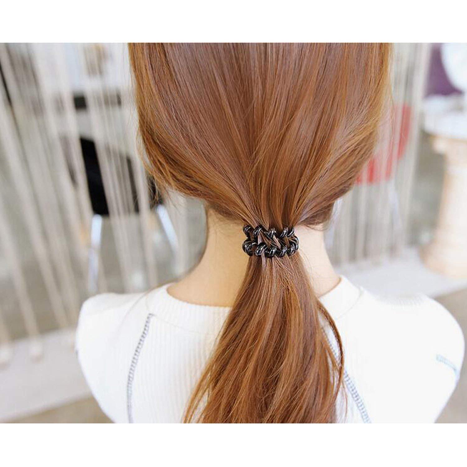 MHU Hair Ties – 20-Pack Black Telephone Cord Wire Hair Bands No Damage Elastics Hair Ring Ponytail Holders for girls and woman
