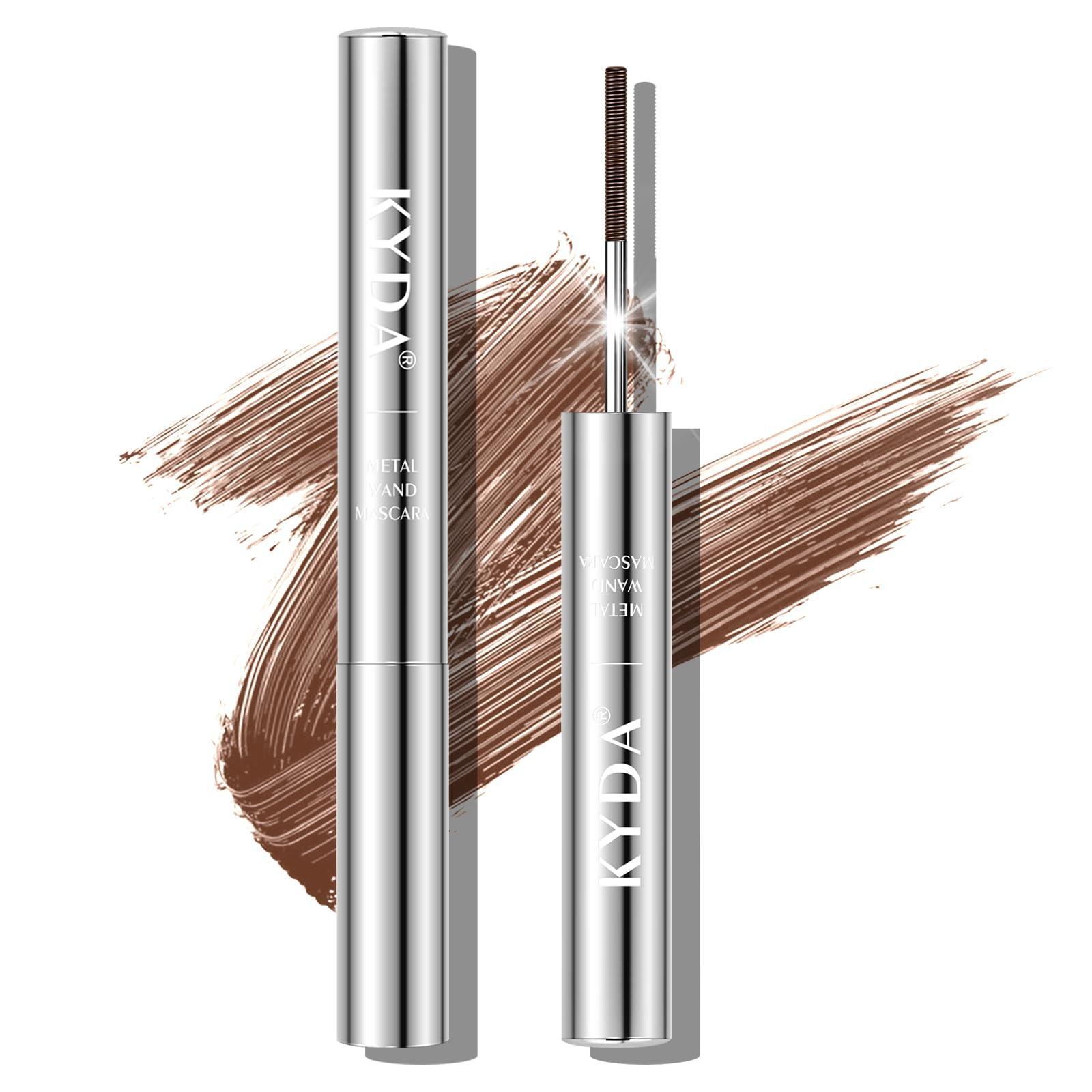 FREEORR FREEORR Washable Iron Wand Mascara Brown, Curling Iron Wand 3D Mascara Non-Clumping, Smudge-Proof Extra Slim Mascara with Metal Rod Wand Curling Eyelash Iron Brush Wand Mascara-Brown