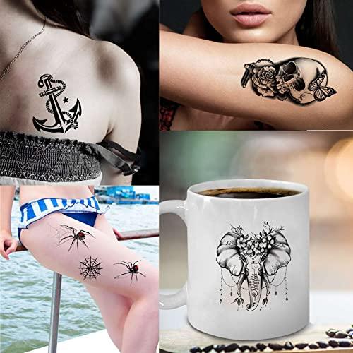 Bilizar Bilizar 48 Sheets 3D Small Temporary Tattoos For Kids Women Neck Girls Arm Boys, Temp Tiny Halloween Tattoo Stickers Men Spider Cross Scorpion Snake Tiger Lion, Flower Ghost Skull Fake Tatoos Acnhor