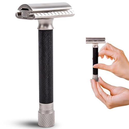 Parker Safety Razor The Parker Variant Adjustable Double Edge Safety Razor, Customize your Shave with a Turn of the Dial from Mild to Aggressive - 5 Blades Included (GRAPHITE GRAY)