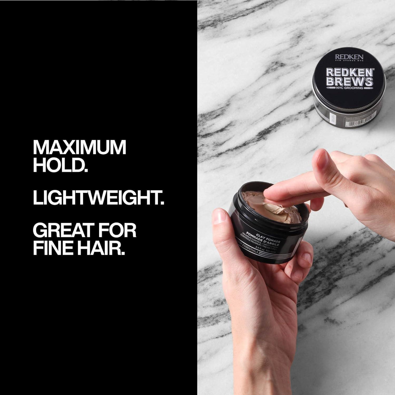 Redken Brews Redken Brews Clay Pomade For Men | Men\'s Volumizing Clay Pomade | Long-Lasting High Hold | Matte Finish | For Fine And Medium Hair Types | 3.4 Fl. Oz