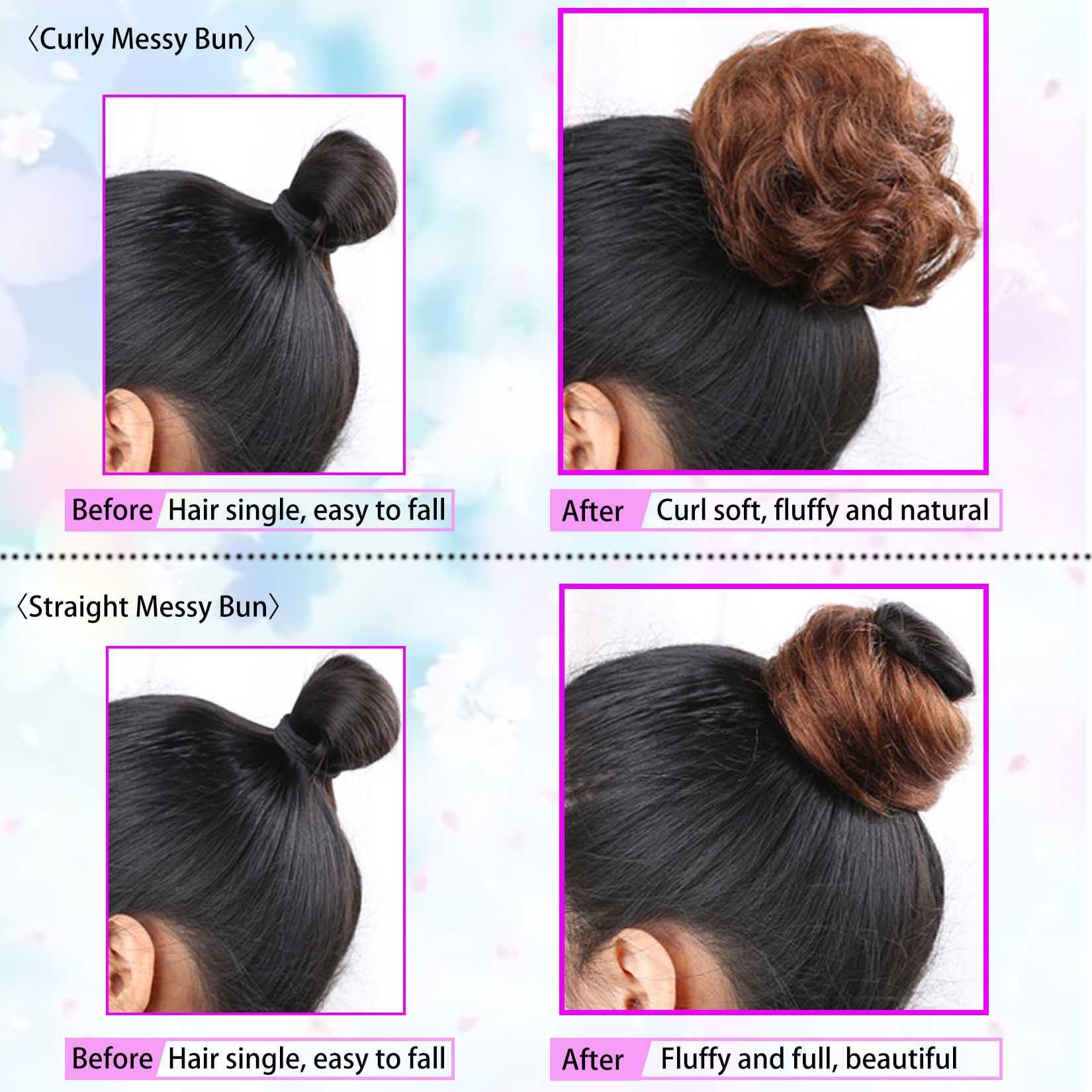 YOSILADY YOSILADY Messy Bun Hair Piece Human Hair Natural Black Hair with Elastic Band Scrunchies Stretchy Fluffy Chignon Ponytail Hairpieces Updos for Women Girls (Natural Black, Curly)