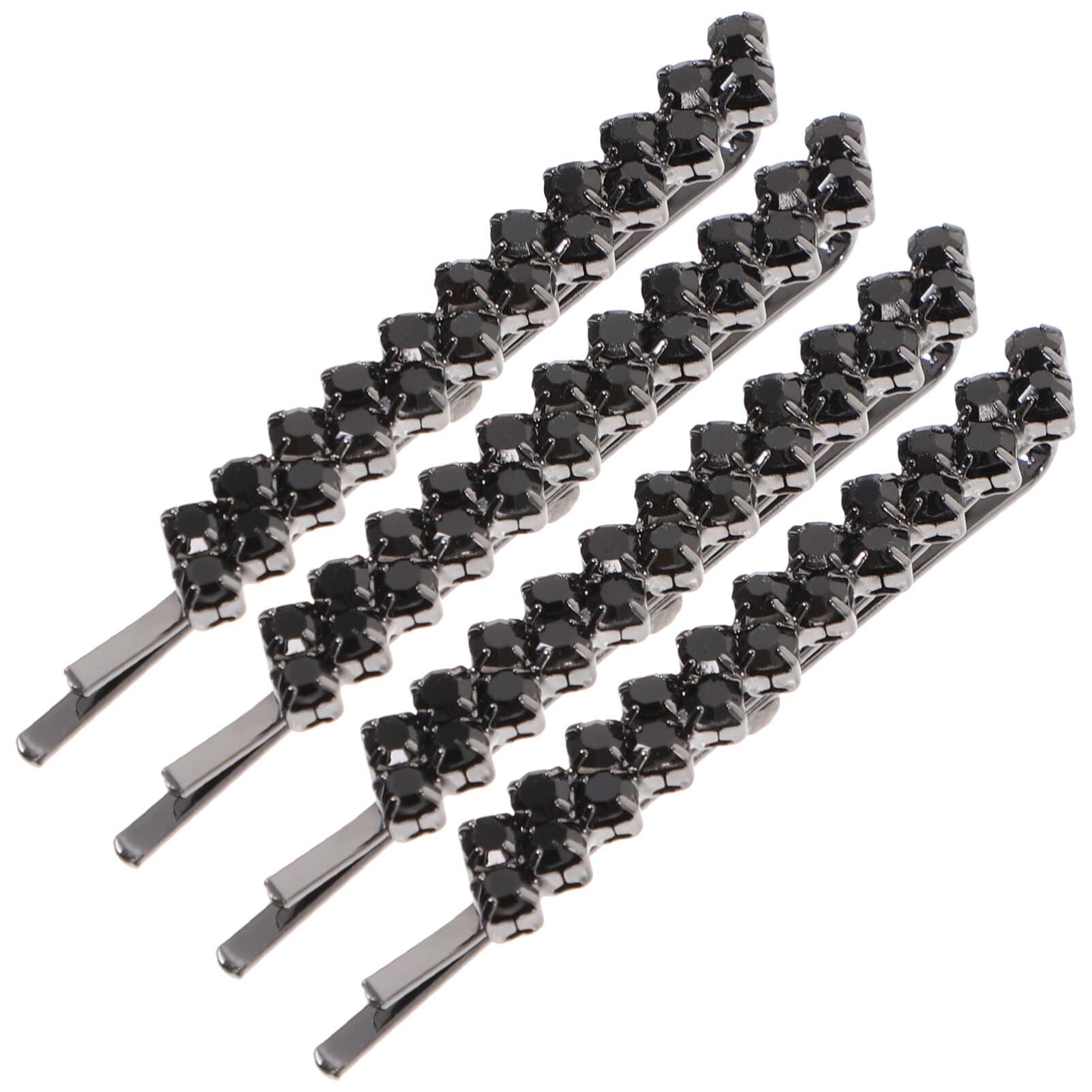 Uonlytech Uonlytech Hair Clips, 1 Set 2 Pairs Rhinestone Hair Barrette Pins Clear Crystal Hair Bobby Pin Accessories for Women - Black, Size 6x0.7cm, 4 Pieces