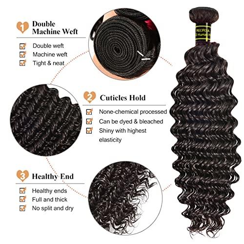 RECIFEYA Brazilian Hair Deep Wave Bundles 100% Unprocessed Virgin Brazilian Human Hair Bundles Deep Curly Hair Extensions Natural Color (22 24 26 28)