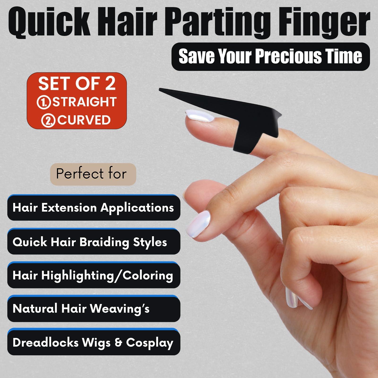 My Lash Tools My Hair Tools 2PCS Pro Hair Parting & Sectioning Rings - Stainless Steel Finger Quick Braiding Pick Tool for Precise Styling & Installation of Human Hair Extensions Hair Separating Tool (Black Matte)