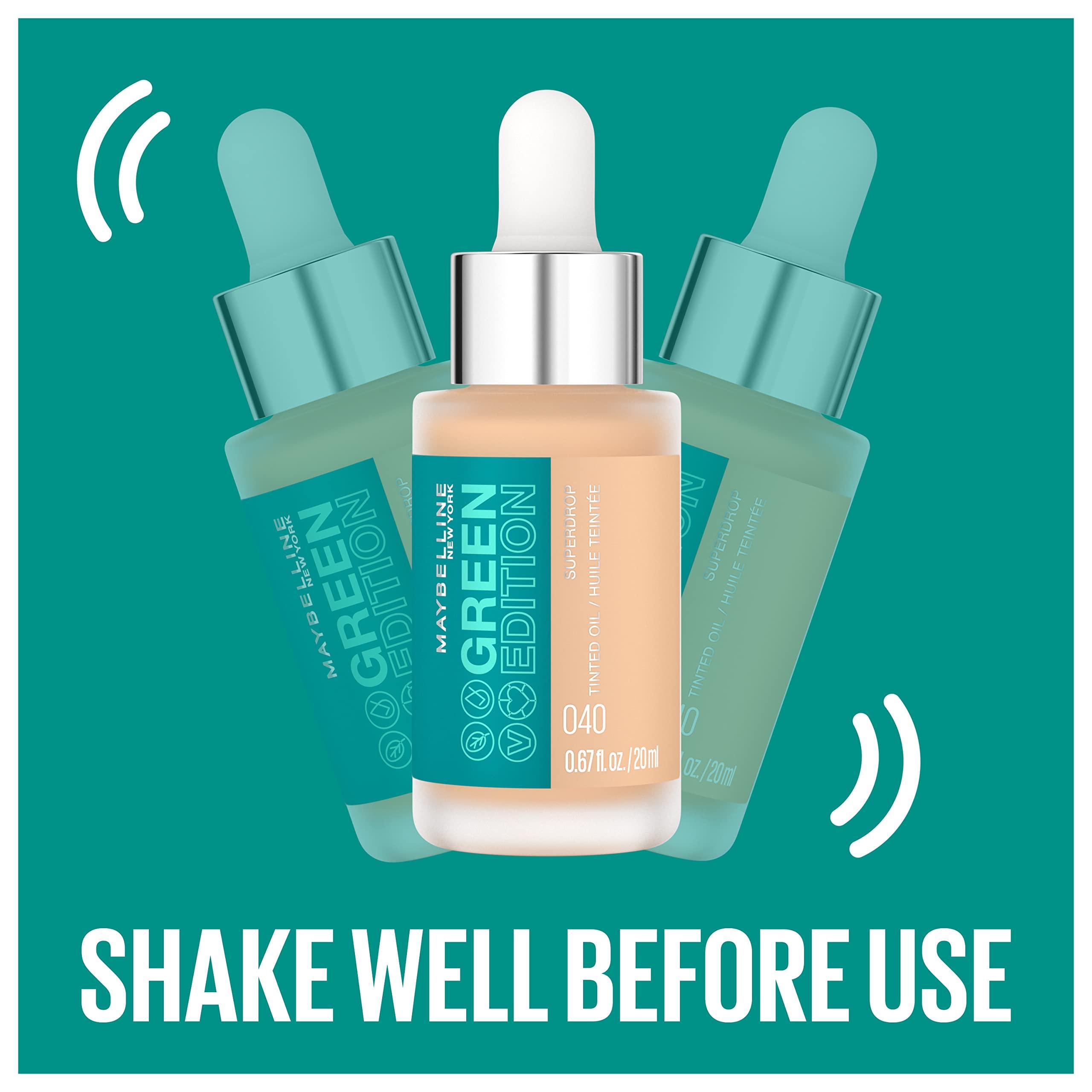 MAYBELLINE Maybelline Green Edition Superdrop Tinted Oil Base Makeup, Adjustable Natural Coverage Foundation Formulated With Jojoba & Marula Oil, 75, 1 Count