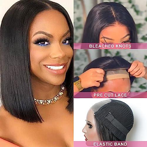 ORIGINAL QUEEN ORIGINAL QUEEN Wear and Go Glueless Wigs Bob Straight OQ Hair Pre Plucked and Pre Cut Lace Front Wigs Human Hair for Women Glueless Wig Beginner Friendly 180% Density Natural Color 16Inch