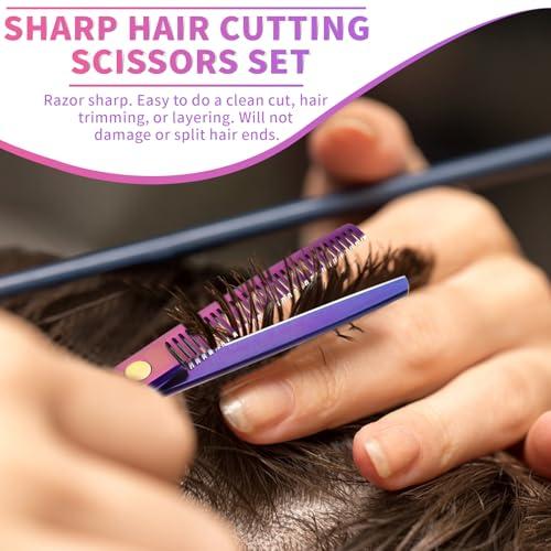 PURPLEBIRD PURPLEBIRD Hair Cutting Scissors Kit, Professional Barber Scissors Hairdressing Shears Set with Stainless Steel Hair Scissors Thinning Scissors for Men Women Pet 10 Pcs Purple