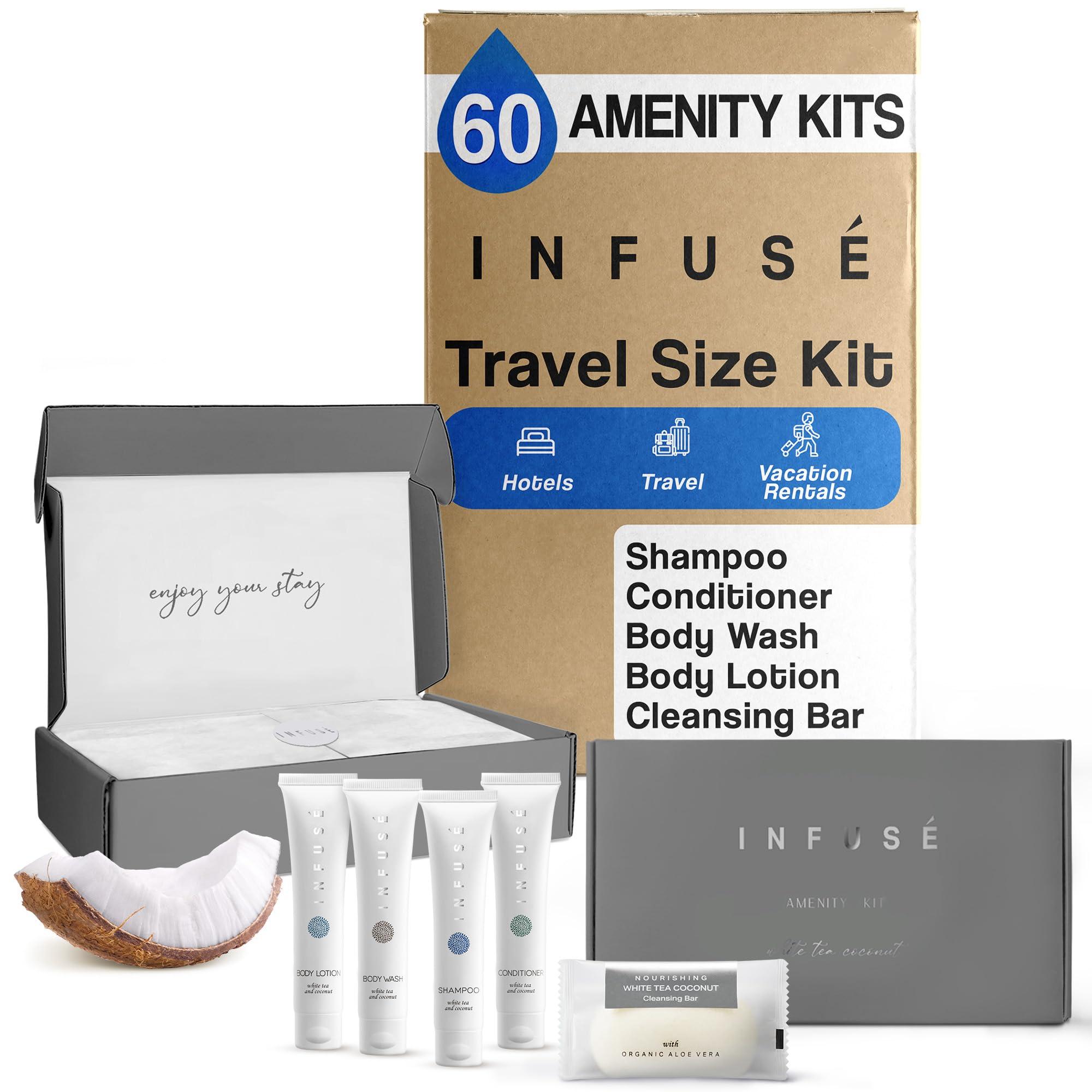 Terra Pure Infuse Amenity Kit | Hotel Bulk Toiletries | 1 oz Shampoo, Conditioner, Lotion, Body Wash, Cleansing Bar Soap for Guest Hospitality Vacation Rentals | 60 Sets/Case