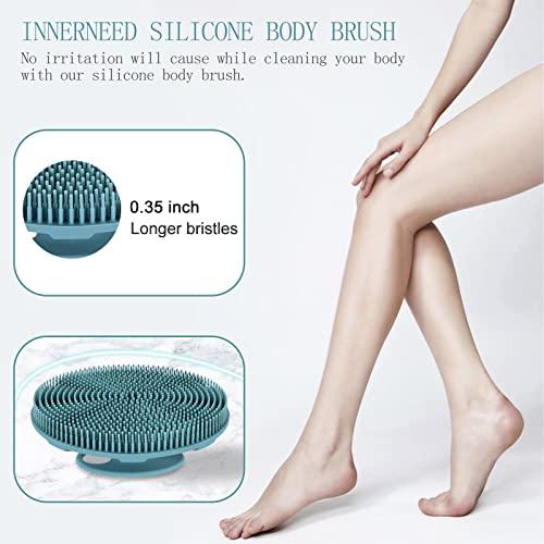 INNERNEED INNERNEED Food-Grade Soft Silicone Body Scrubber Shower Brush Handheld Cleansing Skin Brush, Gentle Exfoliating and Lather Well (Dark Green)